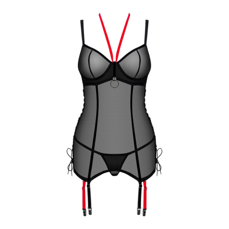 Obsessive Glandez Lingerie Set XS/S - Black Mesh & Red Accents, Adjustable Fit