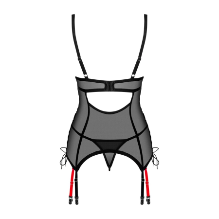 Obsessive Glandez Set XL/2XL Black Mesh with Red Accents & Garter Corset