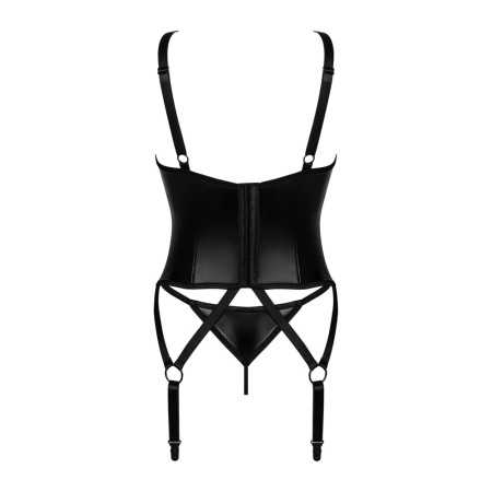 Obsessive Armares Wet Look Suspender Corset Set XL/2XL Black