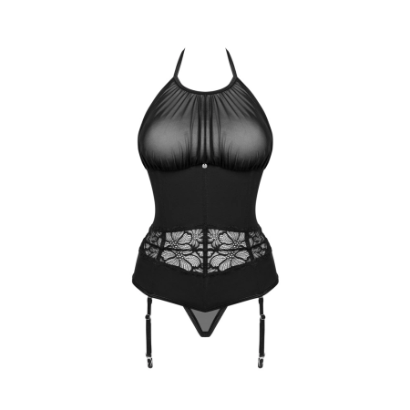 Obsessive Serafia Corsage Set XL/2XL - Black, Adjustable, Lace & Tulle