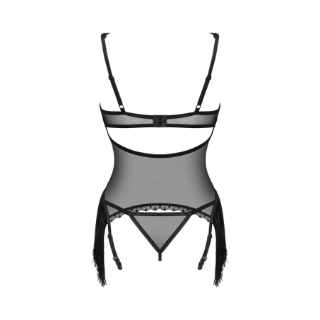 Obsessive Sherila Set XS/S - Fringed Suspender Top & Thong, Black