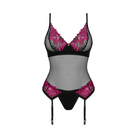 Obsessive Rosenty Lingerie Set XS/S Black Pink Lace Adjustable