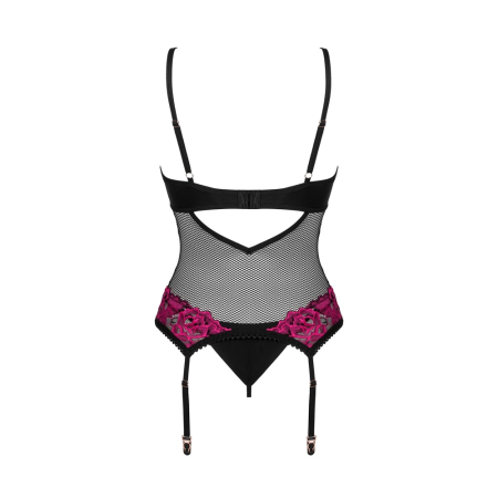 Obsessive Rosenty Set M/L - Black Mesh & Pink Lace, Adjustable Straps