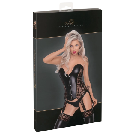 Noir Handmade Corset XL - Leo Velvet & Wetlook, 6 Garters