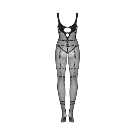 Obsessive N123 Bodystocking Black Mesh S-L, Harness-Effect Design