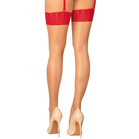 Obsessive Ingridia Stockings Red Lace M/L - Sheer Finish, Elegant Look