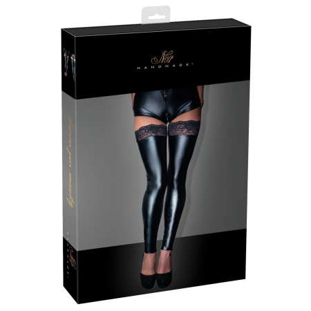 Black Level Wetlook Stockings L - Matte Finish, Lace Top, Silicone