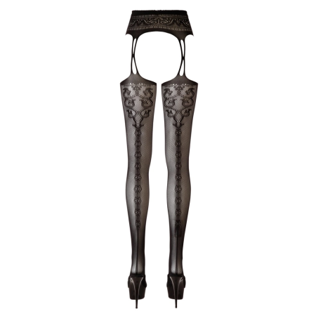 Cottelli Collection Suspender Tights L/XL - Black Mesh, Seam Detail