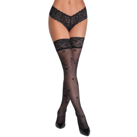 Cottelli Legwear Hold-Up Stockings Rose Pattern Black 20 Denier