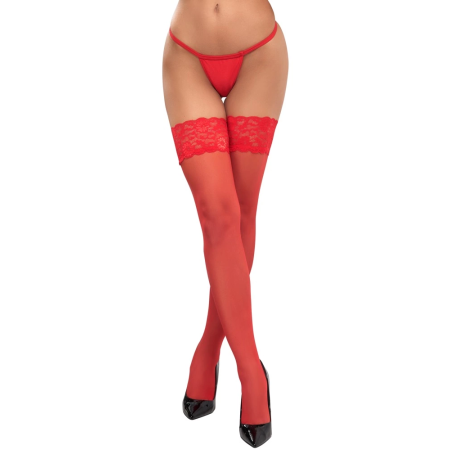Cottelli Legware Red Hold-Up Stockings 20 Den, Lace Top, Size Adjustable