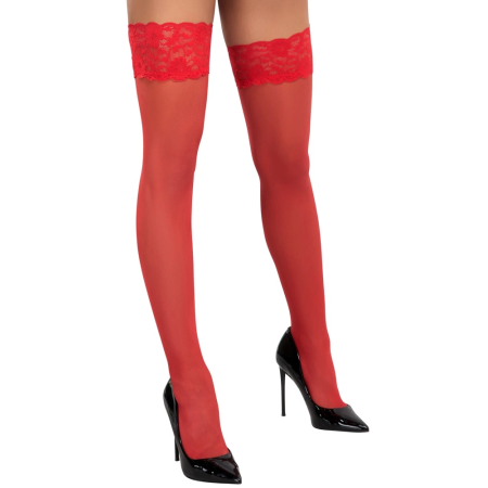Cottelli LEGWEAR Red Hold-up Stockings 20 Denier with Lace Top, Size M/L