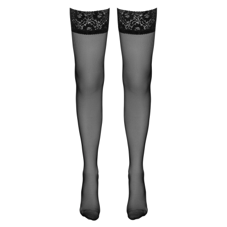 Cottelli Hold-up Stockings with Decorative Seam & Lace Top, Black