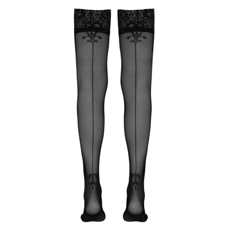 Cottelli Hold-up Stockings with Decorative Seam & Lace Top, Black