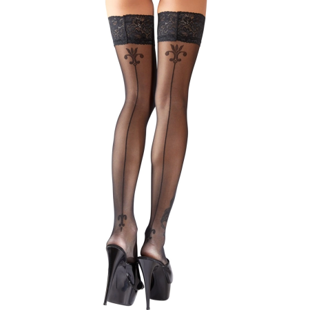 Cottelli Collection Hold-Up Stockings Seam & Lace Black 8cm Top