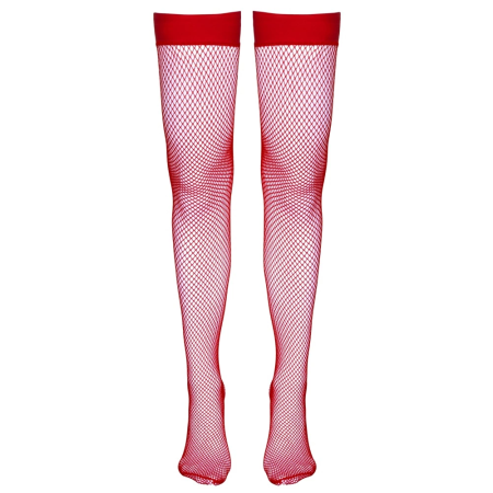 Cottelli Collection Hold-Up Net Stockings Red S with Silicone Band
