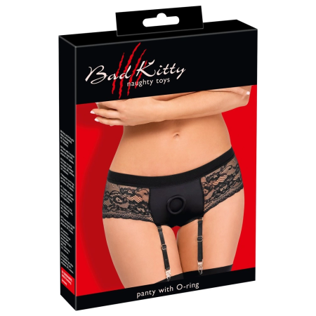 Bad Kitty Suspender Panty L Black - Adjustable Strap System, Lace Finish
