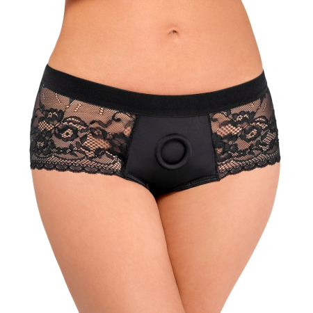 Bad Kitty Lace Strap-On Panty S - Black, O-Ring Holder, Stretch Fit