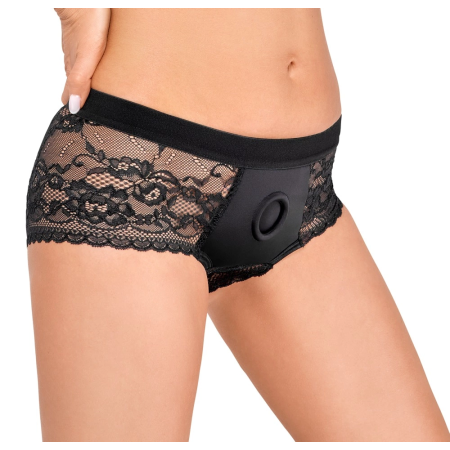 Bad Kitty Lace Strap-On Panty S - Black, O-Ring Holder, Stretch Fit