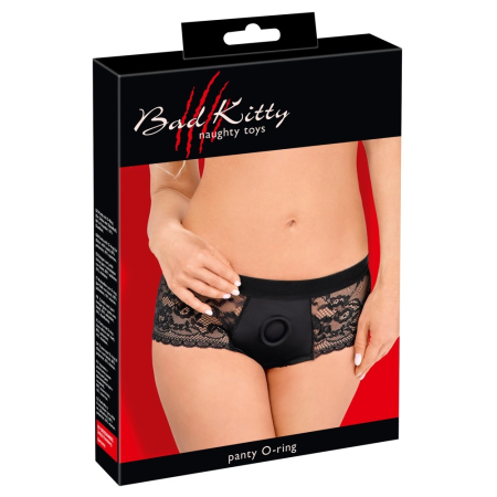 Bad Kitty Panty XS - Black Lace Strap Harness, Stretch Fit