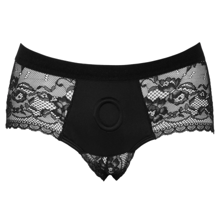 Bad Kitty Panty XS - Black Lace Strap Harness, Stretch Fit