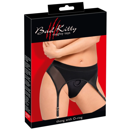 Bad Kitty Strap-On Suspender Thong XL Black Microfibre Adjustable