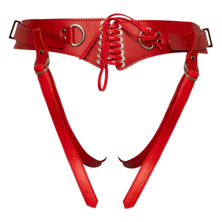 Bad Kitty Adjustable Red Strap-On Harness S-L, Leather Look, Universal Fit