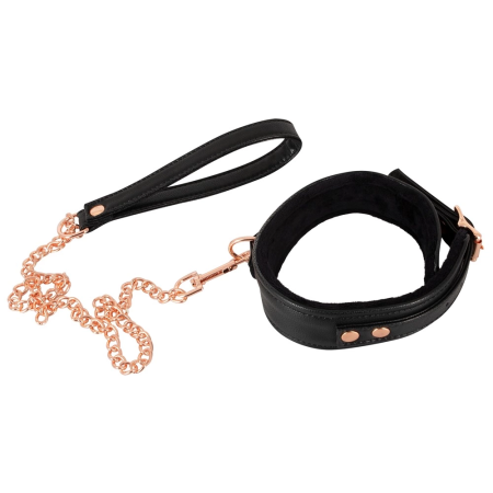 Bad Kitty Adjustable Black Collar & Rose-Gold Chain Leash Set