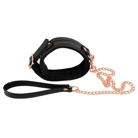 Bad Kitty Adjustable Black Collar & Rose-Gold Chain Leash Set