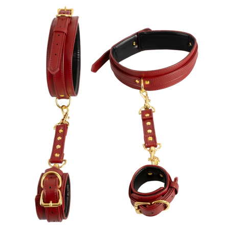 Bad Kitty Red Adjustable Hand and Thigh Restraint System, Gold Details