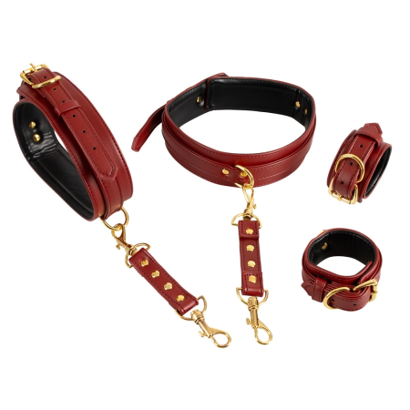 Bad Kitty Red Adjustable Hand and Thigh Restraint System, Gold Details
