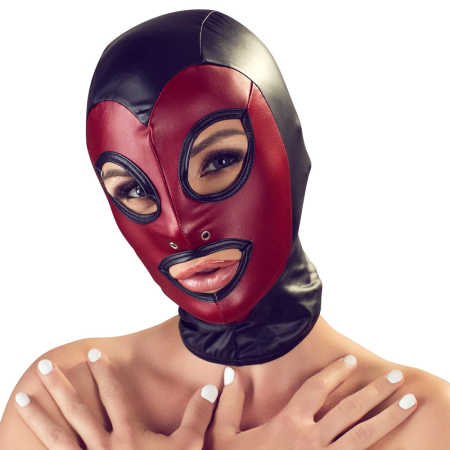 Bad Kitty Head Mask Red & Black Stretch Hood Unisex One Size