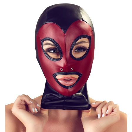 Bad Kitty Head Mask Red & Black Stretch Hood Unisex One Size
