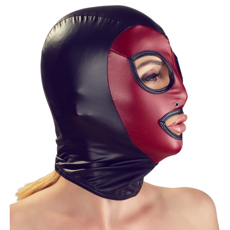 Bad Kitty Head Mask Red & Black Stretch Hood Unisex One Size