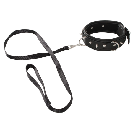 ZADO Vegan Adjustable Collar and Leash Set with Decorative Spikes, Black