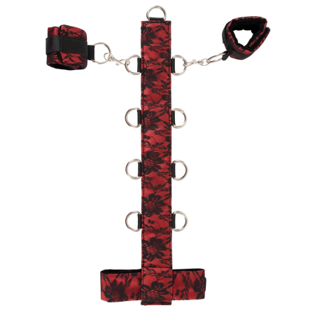 Bad Kitty Adjustable Satin & Lace Collar with Handcuffs - Red/Black