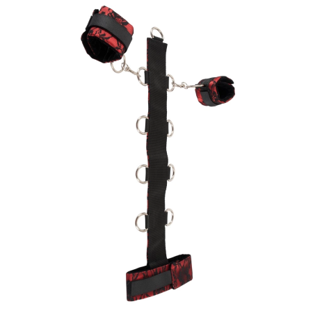 Bad Kitty Adjustable Satin & Lace Collar with Handcuffs - Red/Black