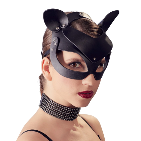 Bad Kitty Cat Mask Black Imitation Leather with Rhinestone Accents