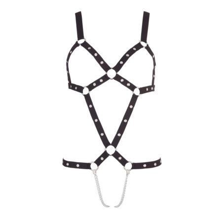 Bad Kitty Strap Body S-L Adjustable Black Harness with Chains