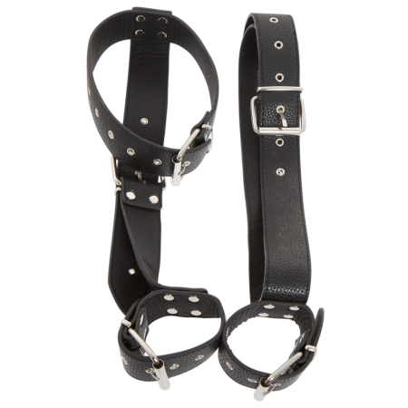 Bad Kitty Adjustable Body Restraint System with Handcuffs - Black PU
