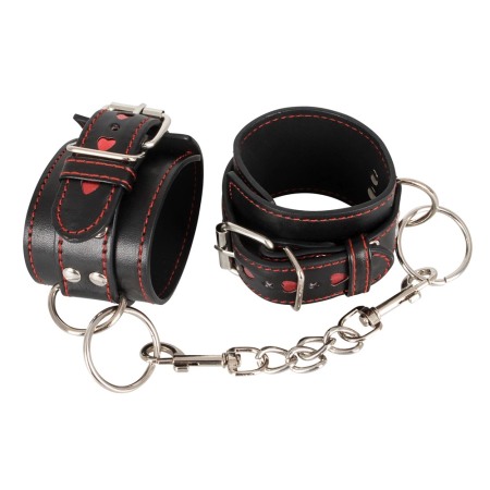 ZADO Adjustable Black-Red Wrist Restraints with Heart Motif PU Leather