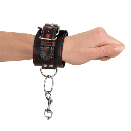 ZADO Adjustable Black-Red Wrist Restraints with Heart Motif PU Leather