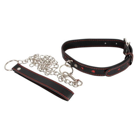 Bad Kitty Adjustable Black & Red Collar with Leash Set 35-48 cm
