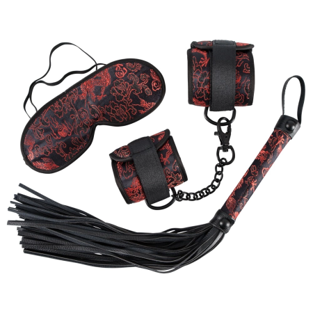 ZADO Satin Touch 3-Piece Bondage Kit, Black-Red, Universal Fit