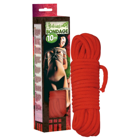 You2Toys Red Bondage Rope 10m - Cotton Braided, 0.7cm Diameter