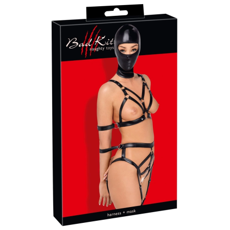 Bad Kitty Strap Set with Adjustable Harness & Eye Mask, Size L