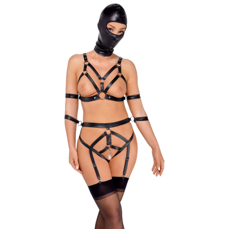 Bad Kitty Strap Set S with Adjustable Harness & Head Mask, Black