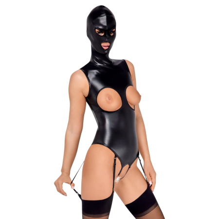 Bad Kitty Body & Mask XL Black Vegan Leather Suspender Set