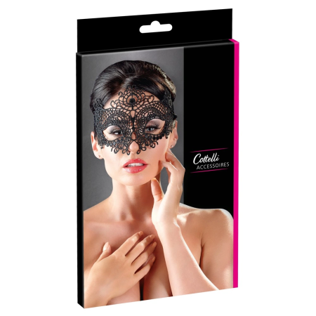 Cottelli Collection Embroidered Eye Mask Black - Elegant Lace Design