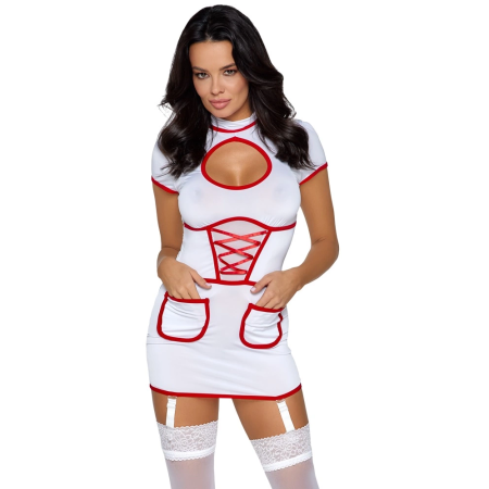 Cottelli Costumes Nurse XL White Dress with Red Accents, Adjustable Straps