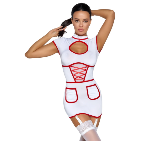 Cottelli COSTUMES Nurse S White Suspender Dress with Red Accents